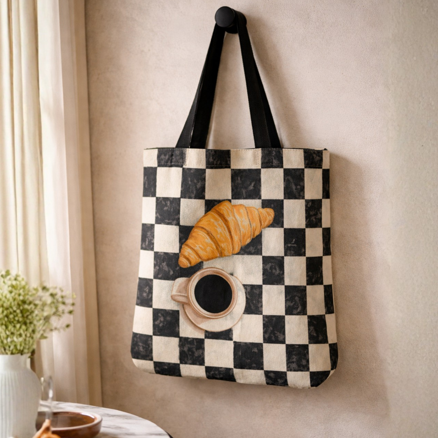 Breakfast Mood Canvas Tote Bag with Zipper