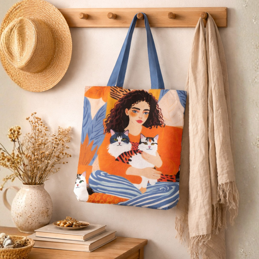 Cat Cuddle Canvas Tote Bag