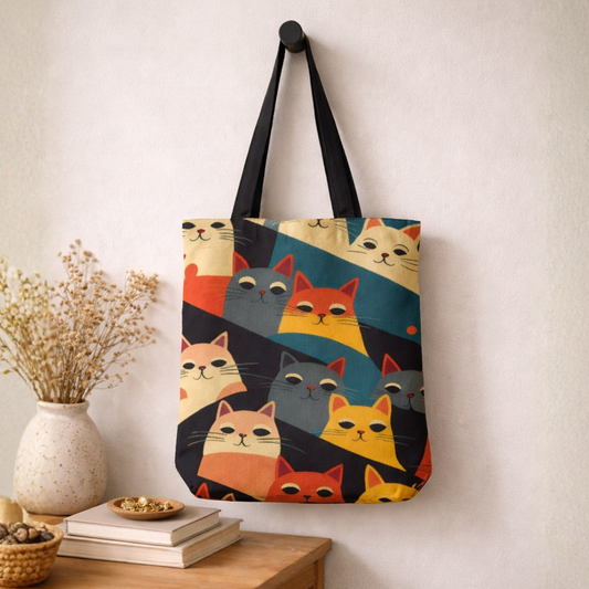 Pop Cats Canvas Tote Bag with Zipper