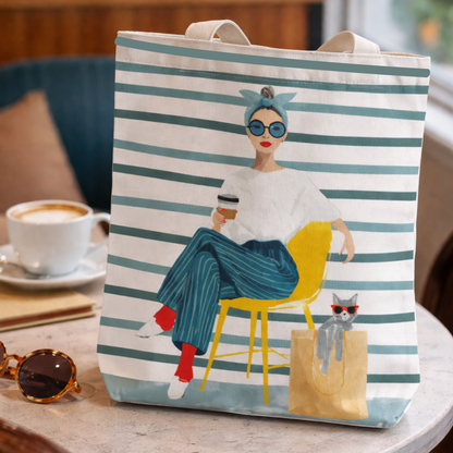 Cool Girl Energy Boho Canvas Tote Bag with Zipper
