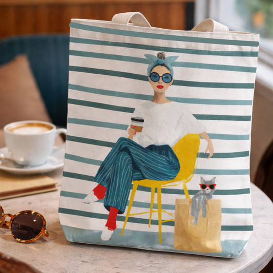 Cool Girl Energy Boho Canvas Tote Bag with Zipper