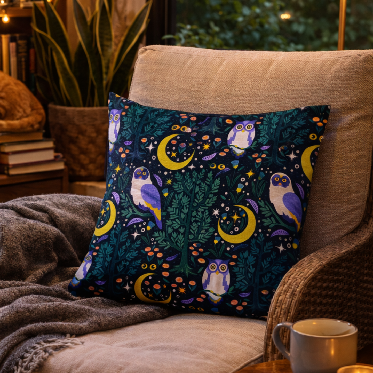 Boho Moonlit Owl Grove Cushion Cover