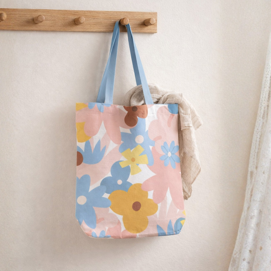 Joy Bloom Canvas Tote Bag with Zipper