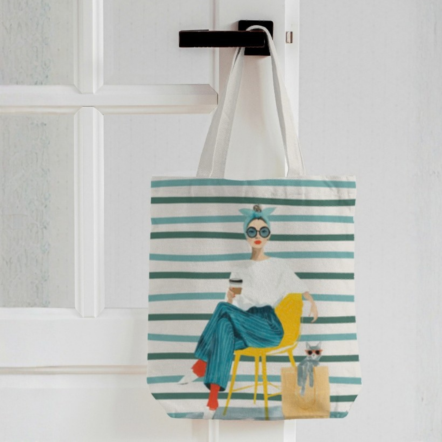 Cool Girl Energy Boho Canvas Tote Bag with Zipper