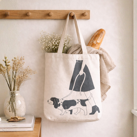 Dog Walking Canvas Tote Bag with Zipper