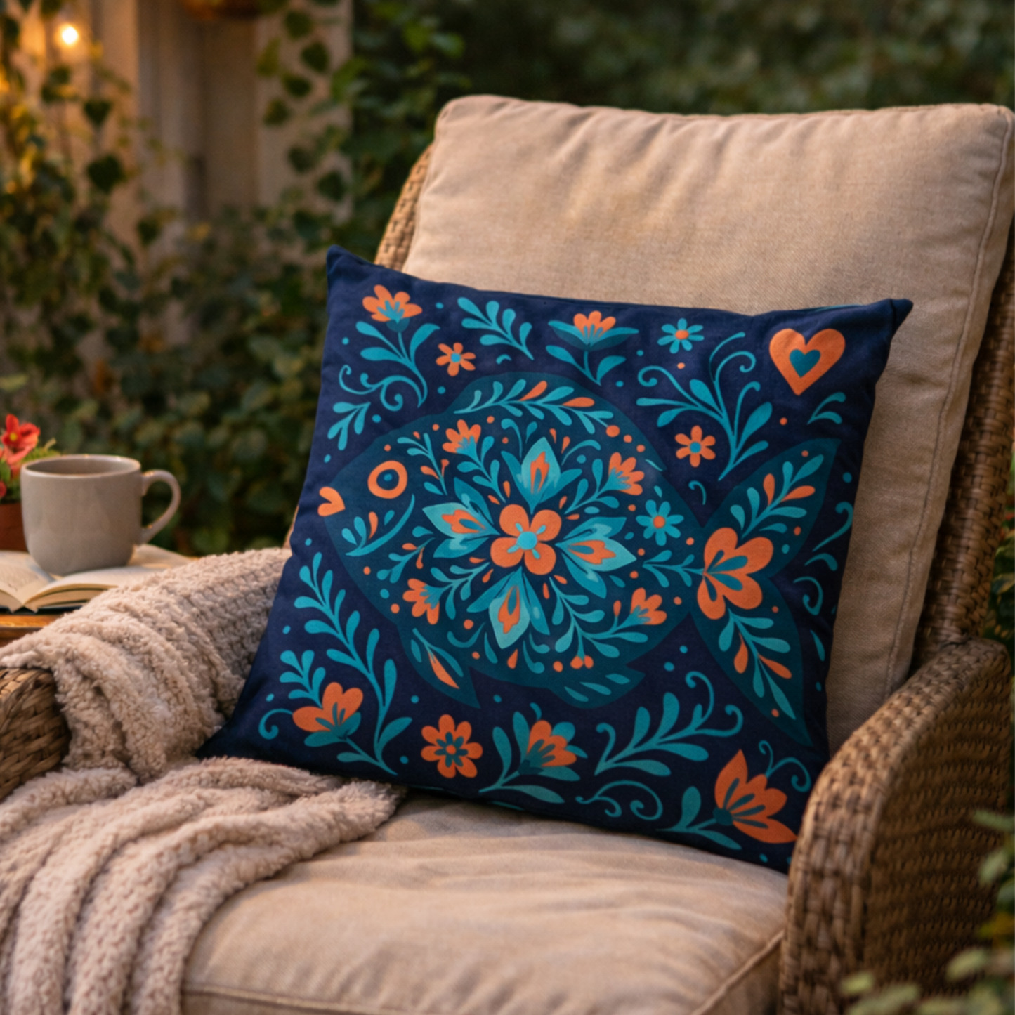 Boho Folk Fish Cushion Cover