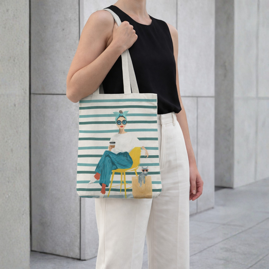 Cool Girl Energy Boho Canvas Tote Bag with Zipper