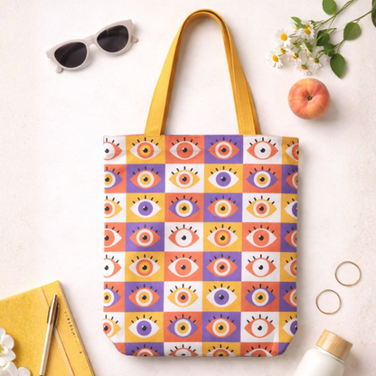 Pop Vision Evil Eye Canvas Tote Bag with Zipper