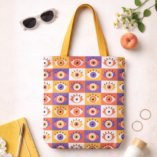 Pop Vision Evil Eye Canvas Tote Bag with Zipper