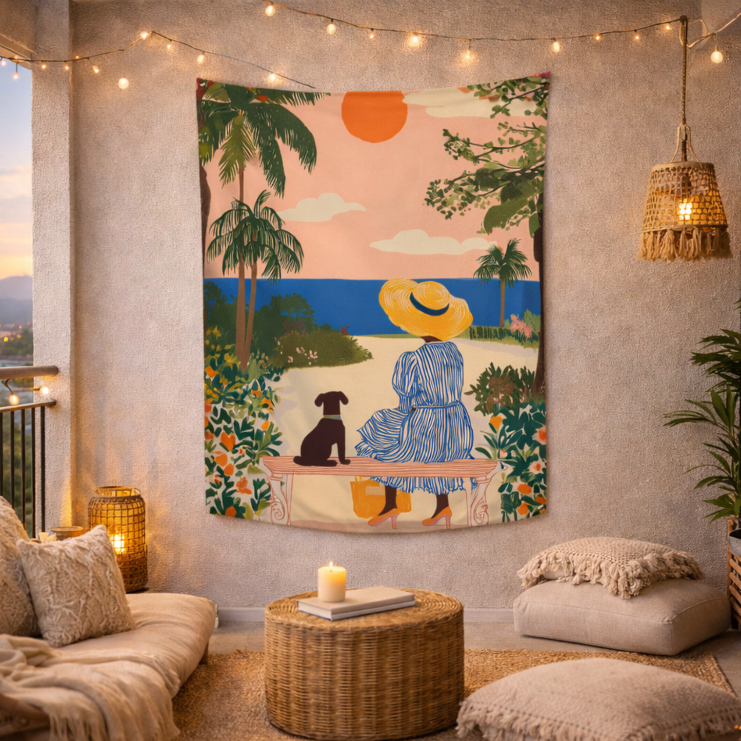 Shared Quiet by the Sea Fabric Wall Tapestry