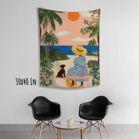 Shared Quiet by the Sea Fabric Wall Tapestry