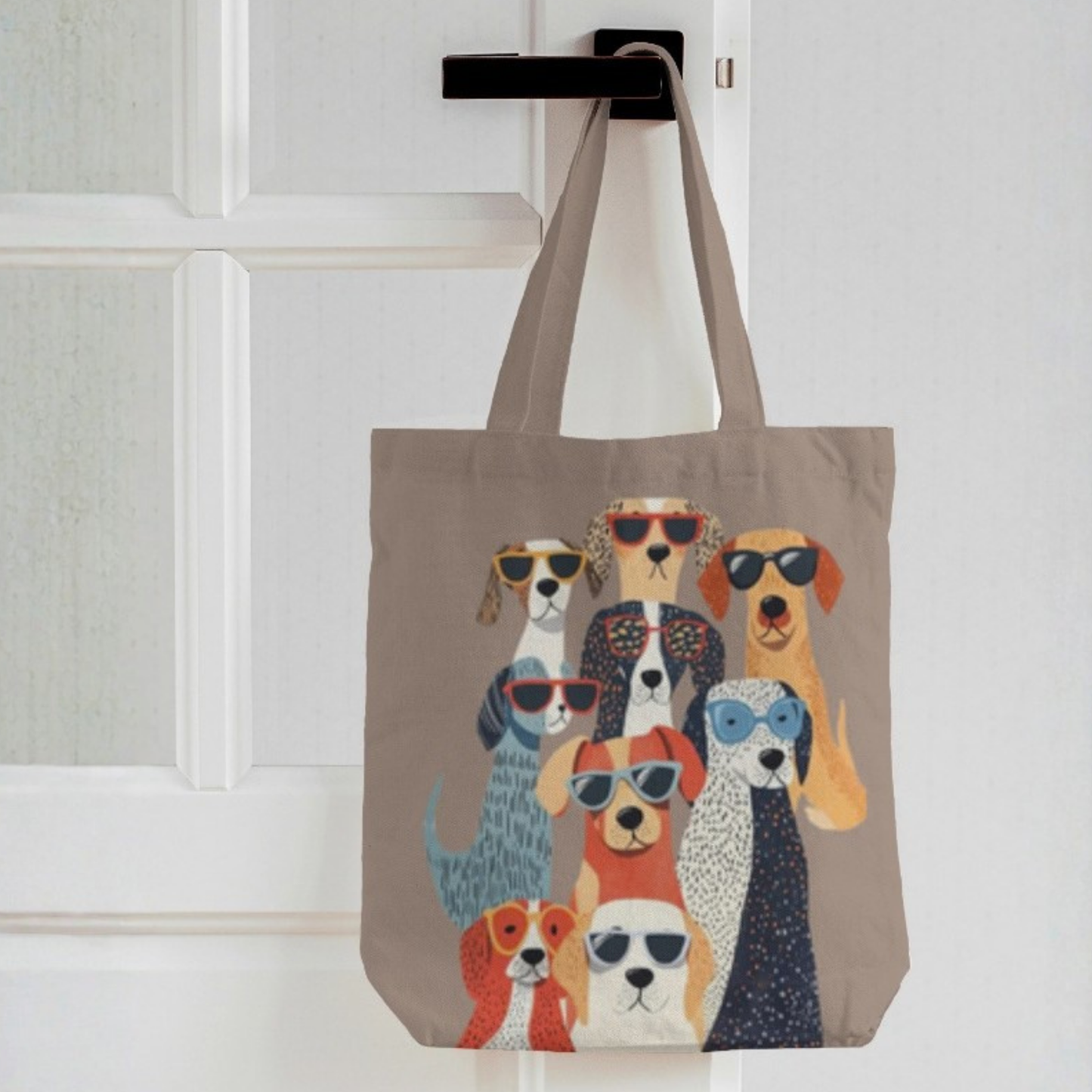 Cool Dogs Boho Canvas Tote Bag with Zipper