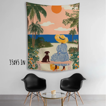 Shared Quiet by the Sea Fabric Wall Tapestry