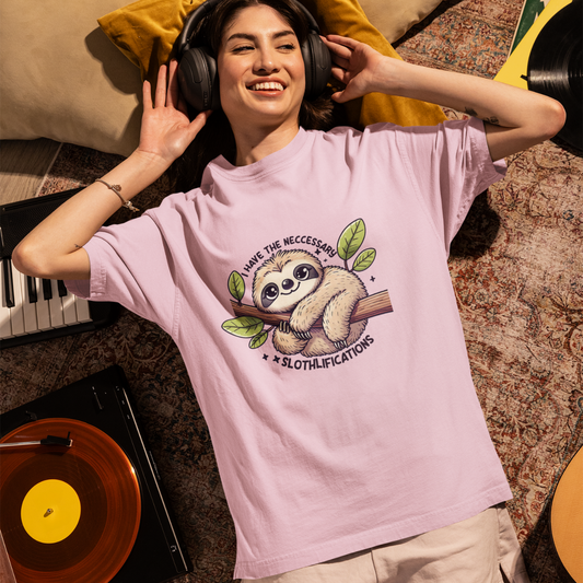 Sloth Qualifications Unisex Oversized Cotton T-Shirt