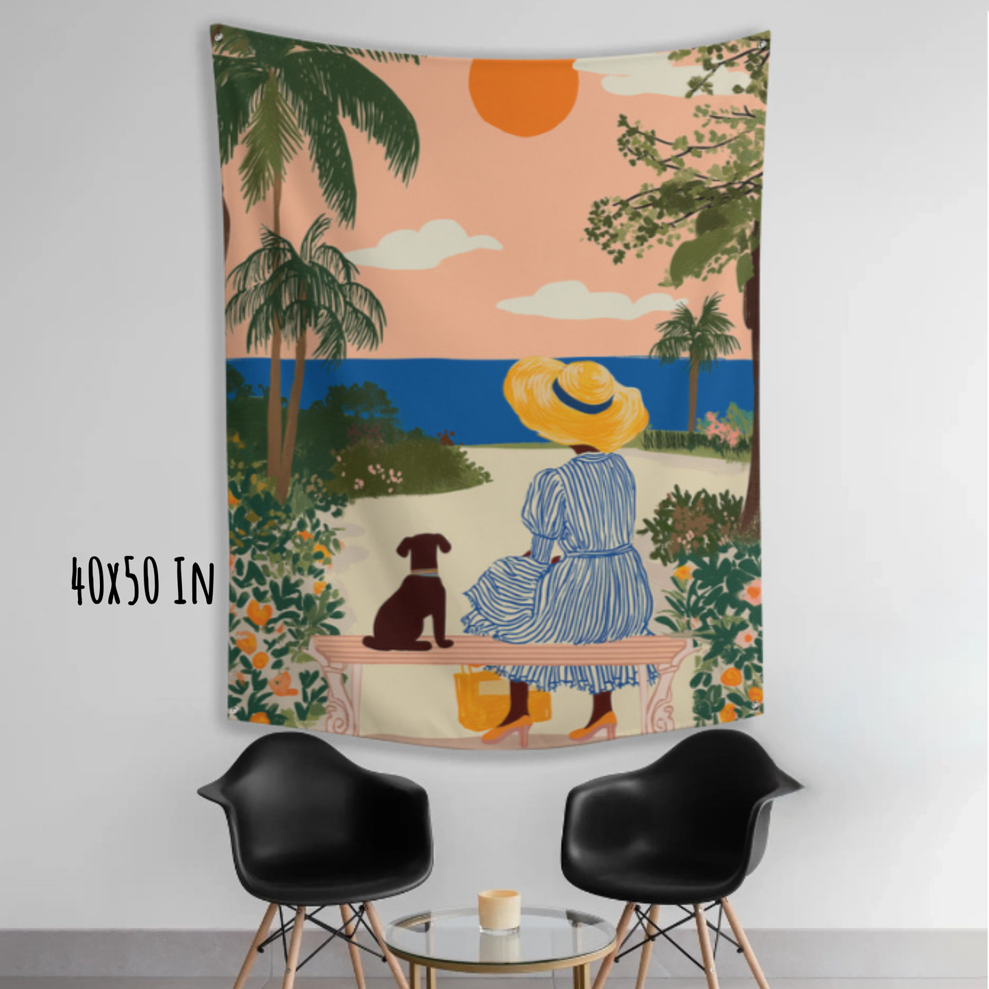 Shared Quiet by the Sea Fabric Wall Tapestry