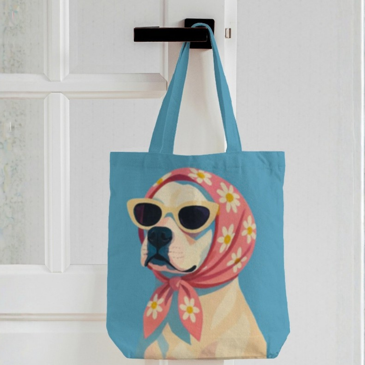 Retro Pup Boho Canvas Tote Bag with Zipper