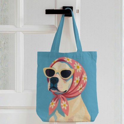 Retro Pup Boho Canvas Tote Bag with Zipper