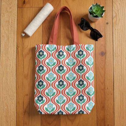 Retro Bloom Canvas Tote Bag with Zipper