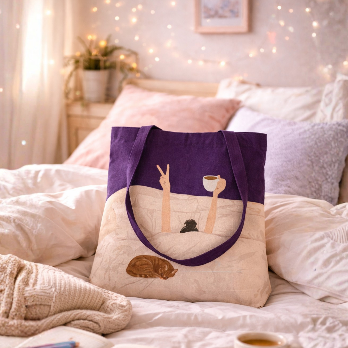 Slow Morning Energy Canvas Tote Bag with Zipper
