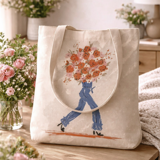 Flower Power Canvas Tote Bag with Zipper