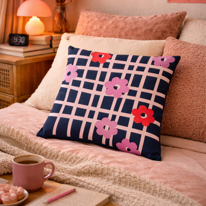 Petals on a Grid Cushion Cover