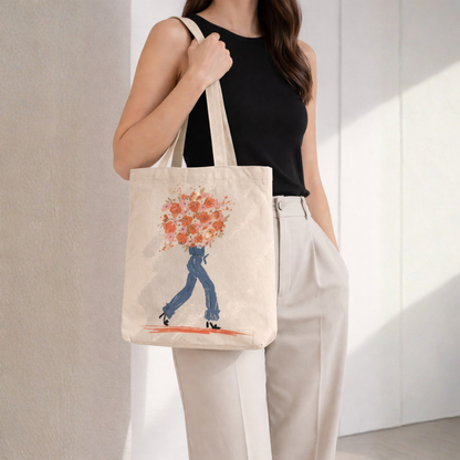 Flower Power Canvas Tote Bag with Zipper