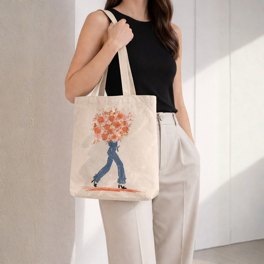Flower Power Canvas Tote Bag with Zipper