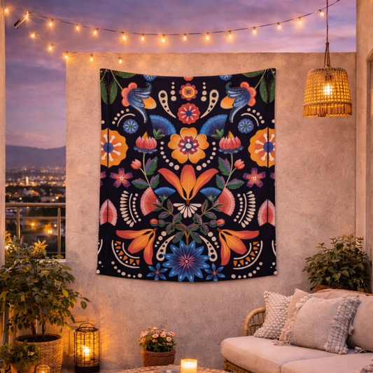 Folk Bloom Rhythm Fabric Wall Tapestry