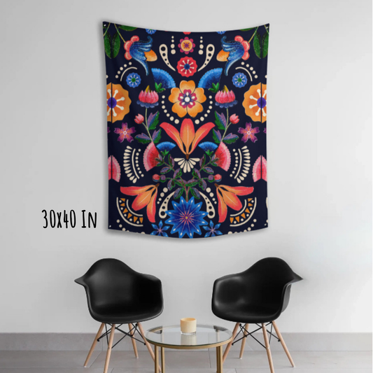 Folk Bloom Rhythm Fabric Wall Tapestry