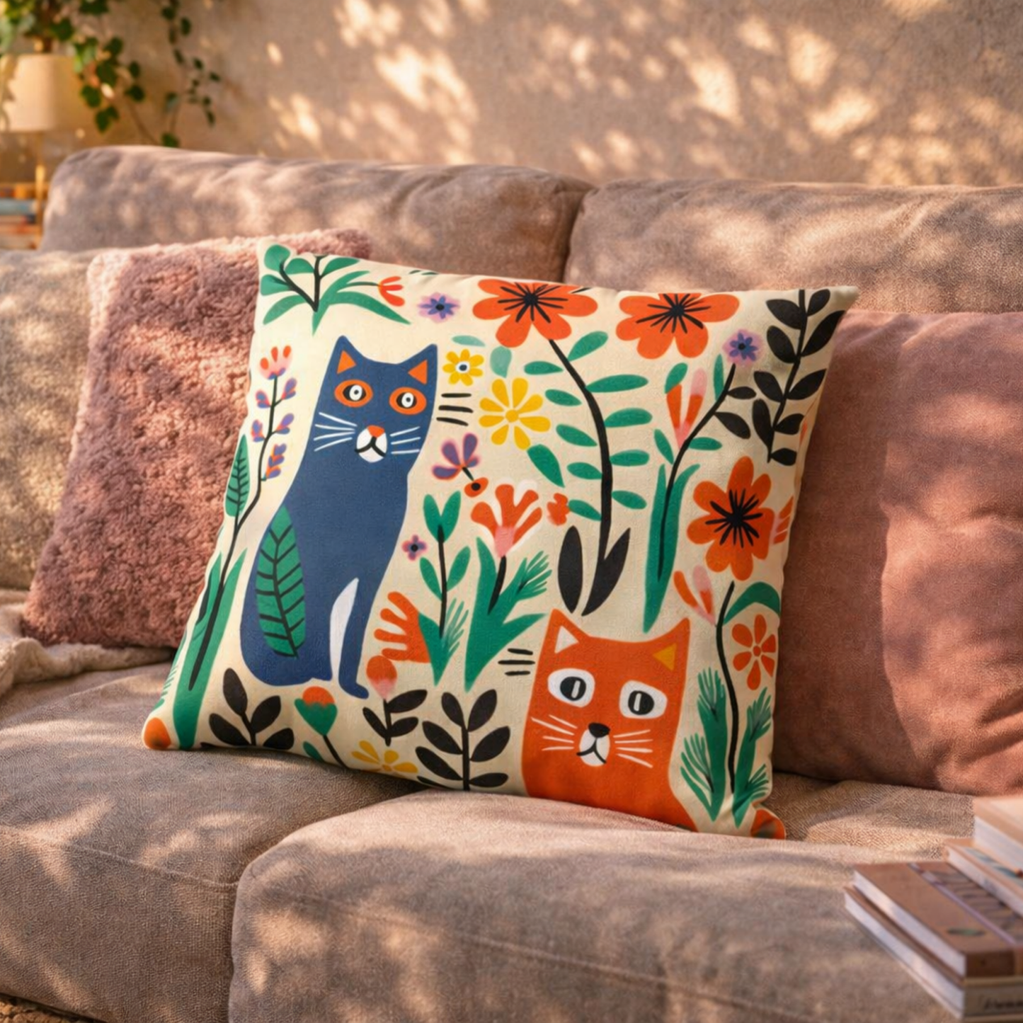 Boho Garden Cats Cushion Cover