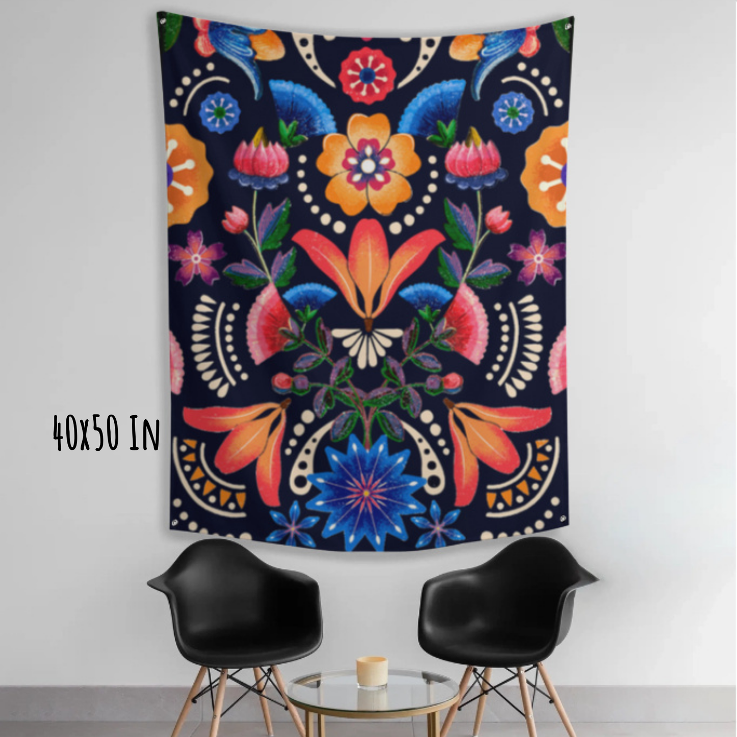 Folk Bloom Rhythm Fabric Wall Tapestry