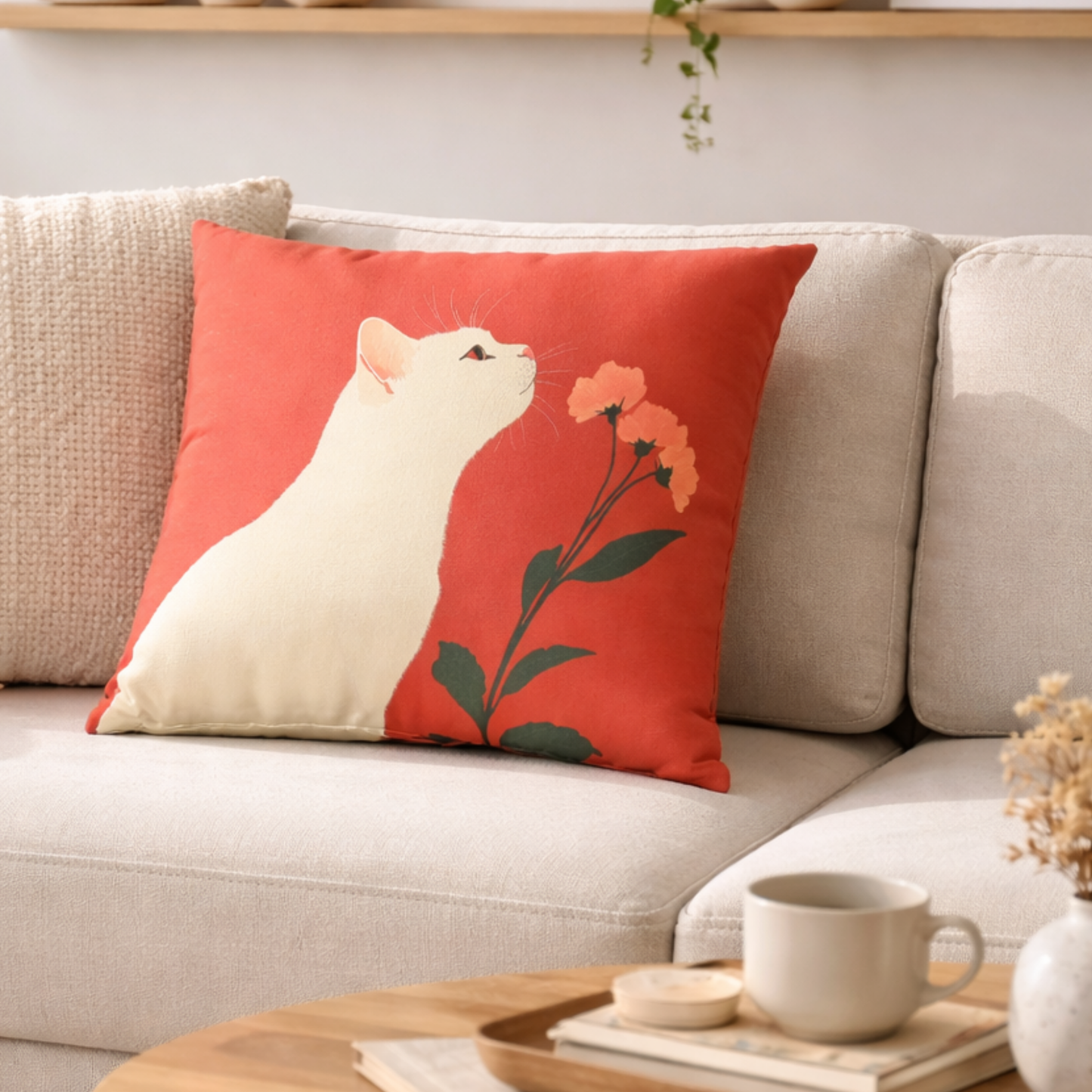Boho Blush Bloom Cat Cushion Cover