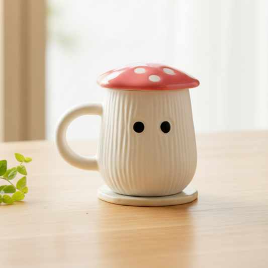 Ceramic Mushroom Coffee Mug with Lid