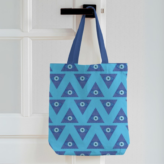 Aqua Prism Evil Eye Canvas Tote Bag with Zipper