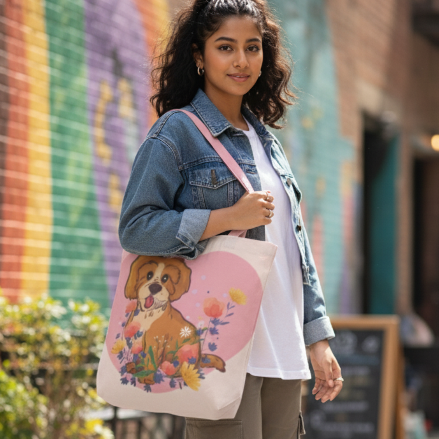Puppy Love Canvas Tote Bag with Zipper