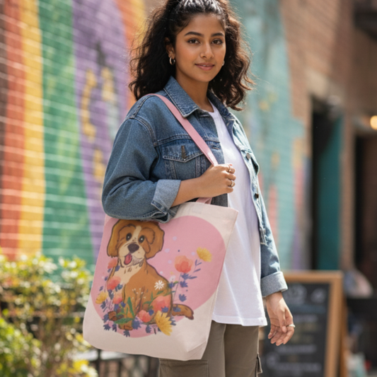 Puppy Love Canvas Tote Bag with Zipper