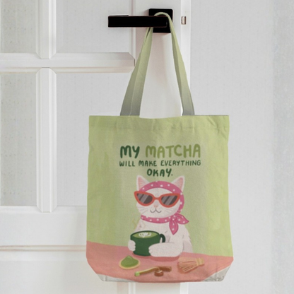 My Matcha Canvas Tote Bag with Zipper