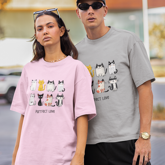 Purrfect Love Unisex Oversized Cotton T-Shirt