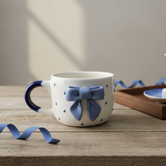 Blue Bow Ceramic Coffee Mug