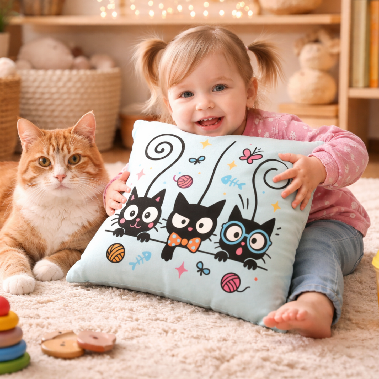 Playful Cat Trio Cushion Cover