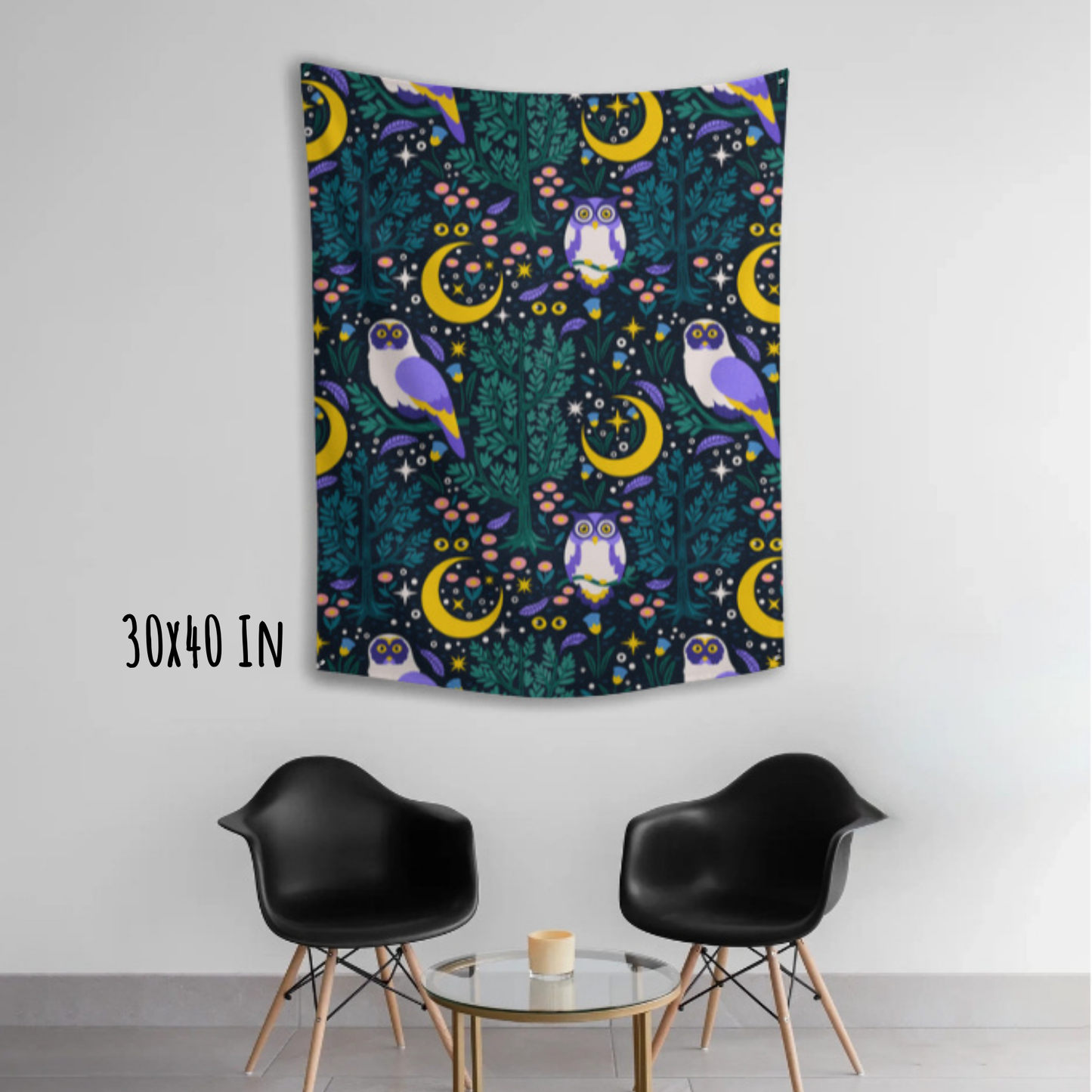 Moonlit Owls Fabric Wall Tapestry