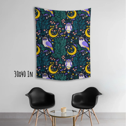 Moonlit Owls Fabric Wall Tapestry