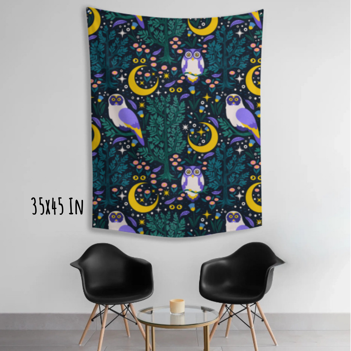 Moonlit Owls Fabric Wall Tapestry