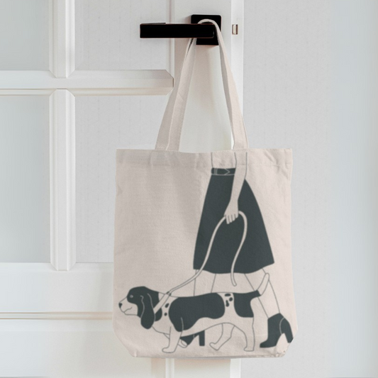 Dog Walking Canvas Tote Bag with Zipper