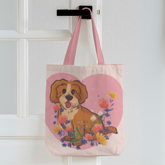 Puppy Love Canvas Tote Bag with Zipper