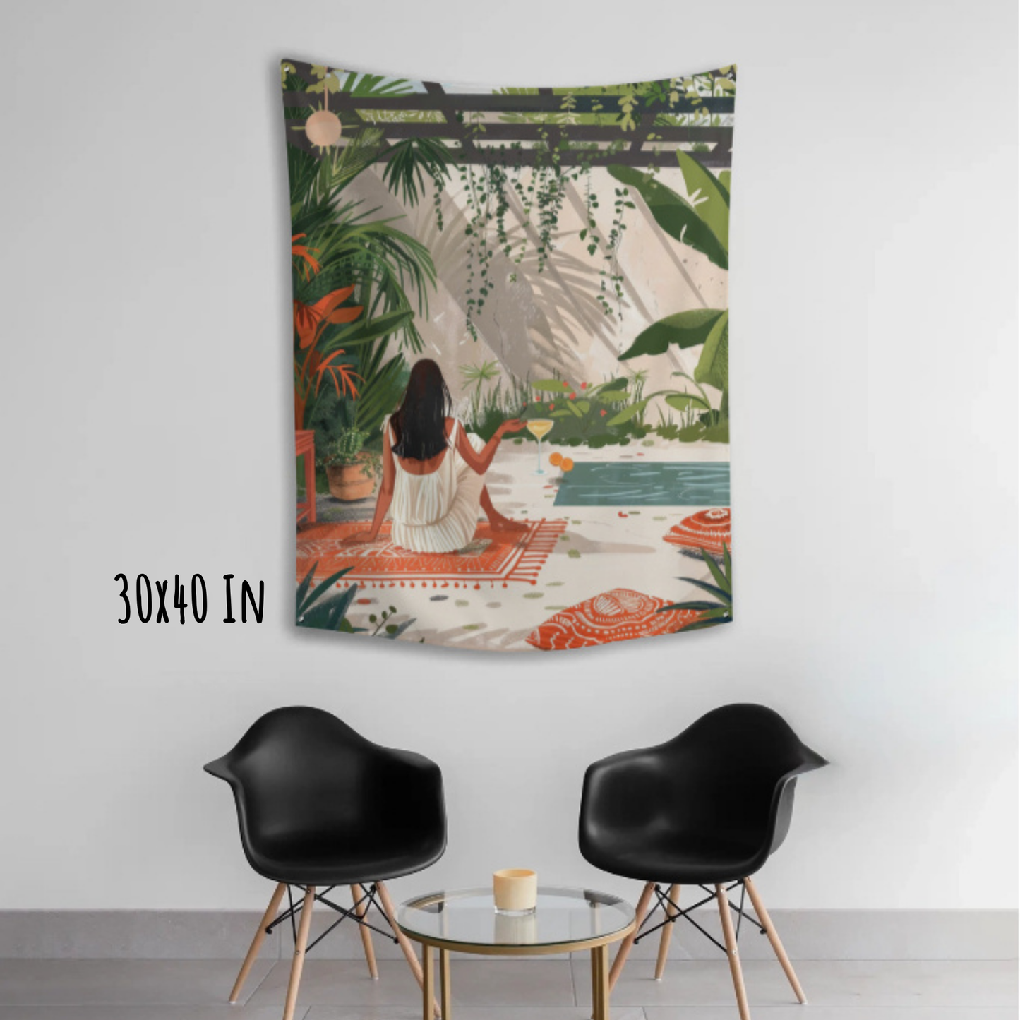 Quiet Afternoon by the Pool Fabric Wall Tapestry