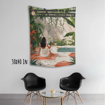 Quiet Afternoon by the Pool Fabric Wall Tapestry