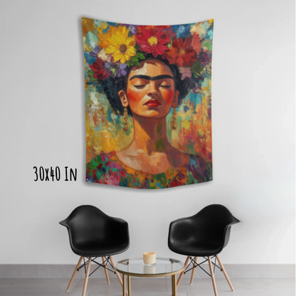 Blooming Silence Frida Kahlo Inspired Fabric Wall Tapestry