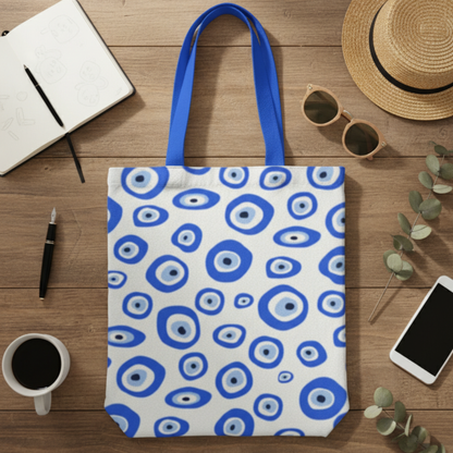 Blue Aura Evil Eye Canvas Tote Bag with Zipper