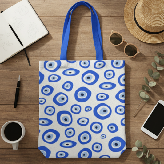 Blue Aura Evil Eye Canvas Tote Bag with Zipper